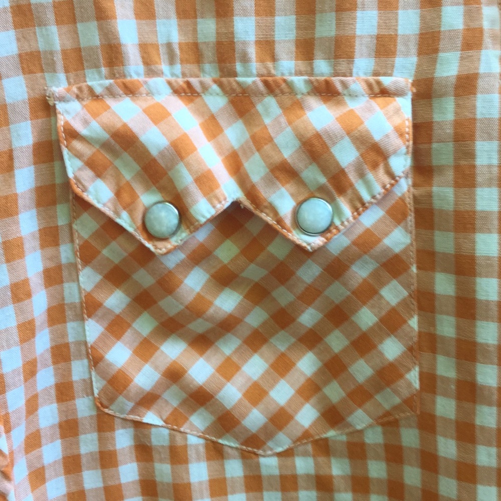 Unisex Vintage Orange/White Gingham Western Shirt - Picture 5 of 8
